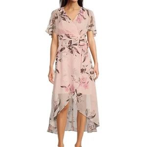 Eliza J NWT Blush Pink Surplice Neck High-Low Flutter Sleeve Maxi Dress, Size 12